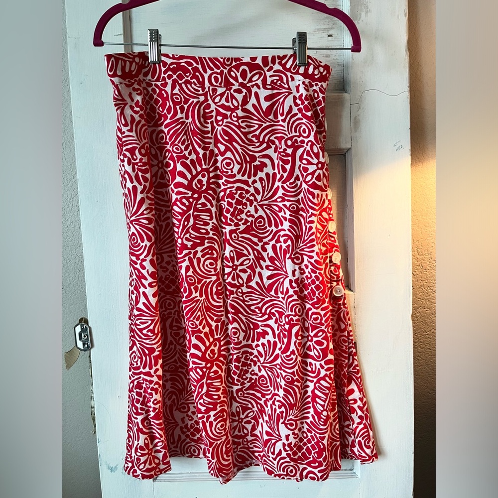 Red and White Floral Women's Skirt
